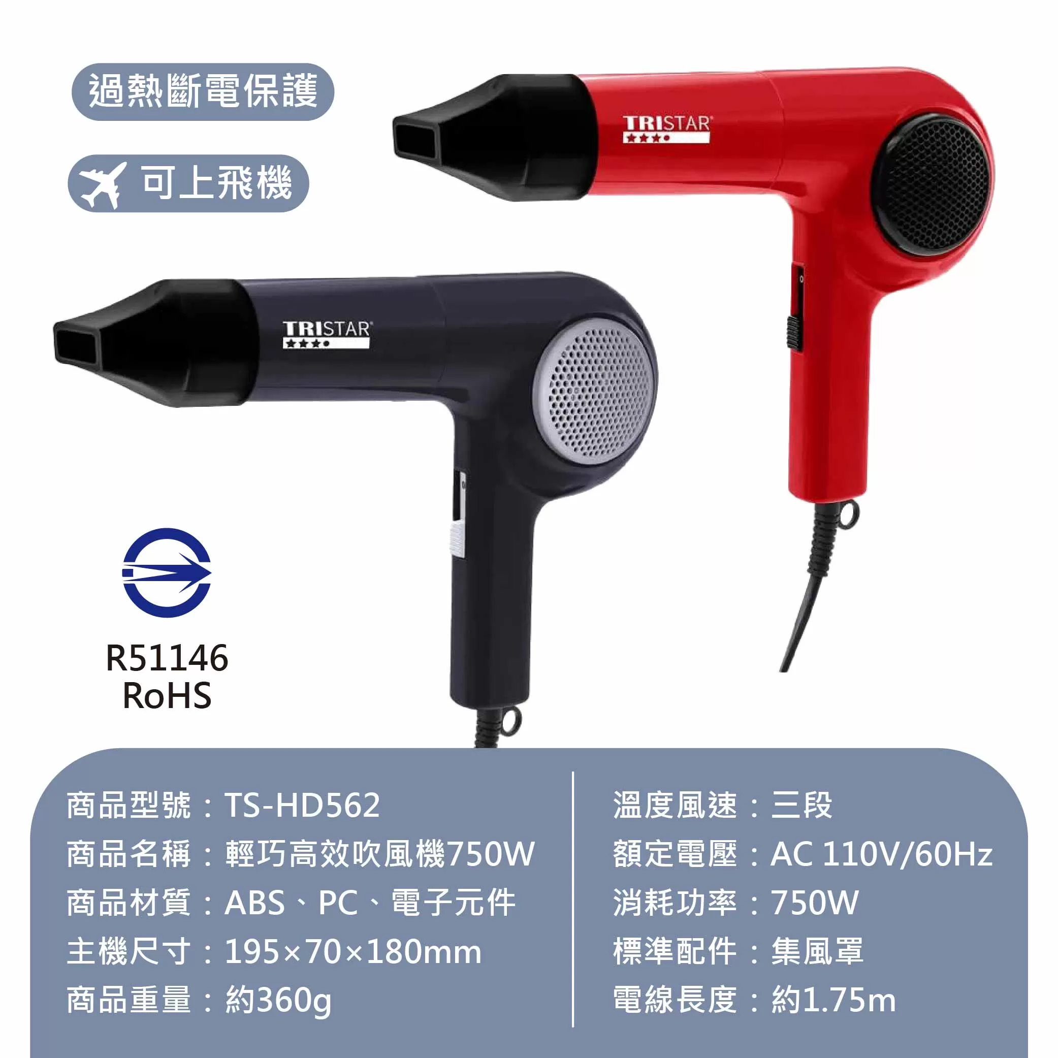 輕巧高效吹風機750W =混色出商品介紹-1-8
