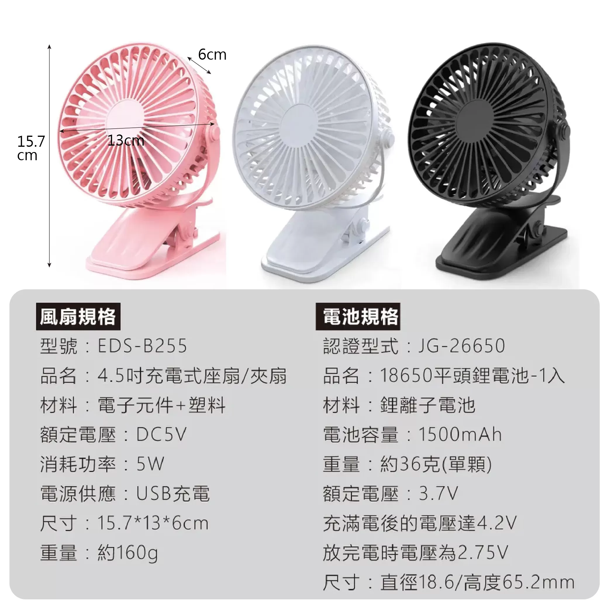 4.5吋充電式座扇/夾扇 混色隨機出商品介紹-1-8