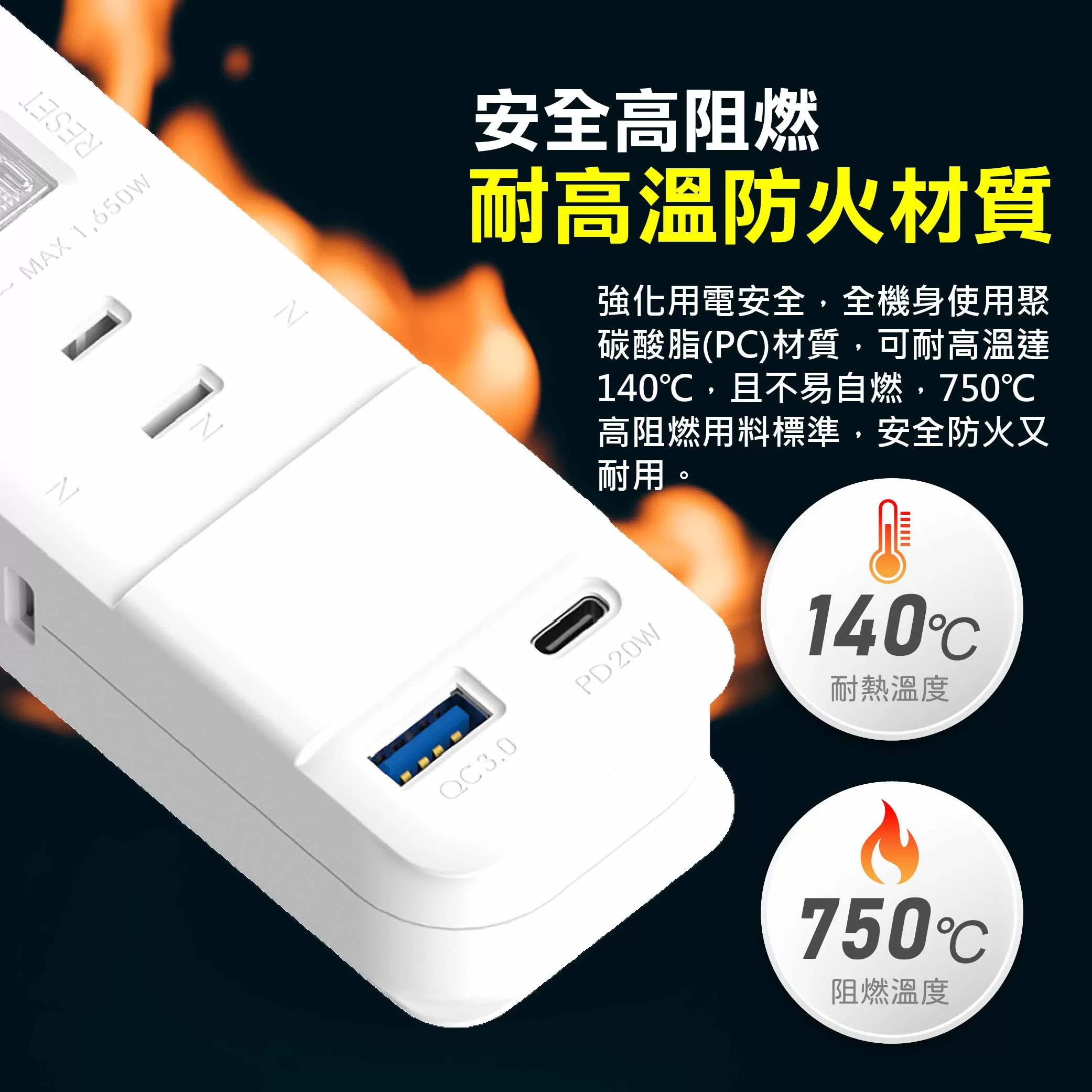 20W智慧充電2P一開三插延長線(3尺)(Type-C/USB)商品介紹-1-4